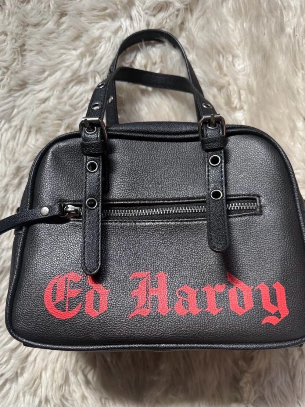 Ed Hardy Black Satchel with Colorful Tattoo Art